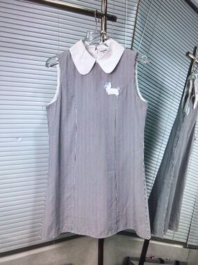 Thom Browne Black-and-White Striped Sleeveless Dress with White Peter Pan Collar